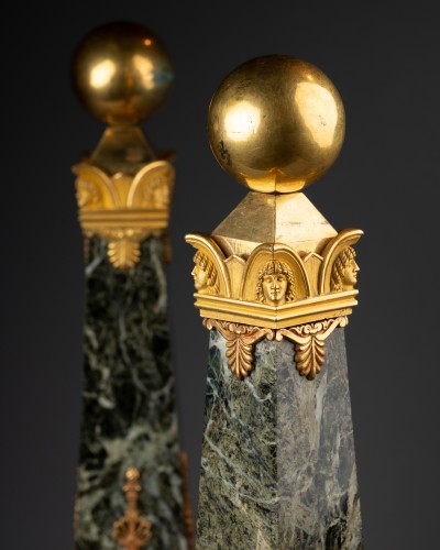 Antiquités - Pair of Empire period obelisks in Royal Sea Green marble