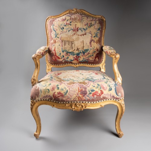 Set of five tapestry armchairs Louis XV period mid 18th  - Seating Style Louis XV