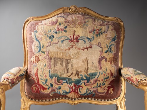 Seating  - Set of five tapestry armchairs Louis XV period mid 18th 