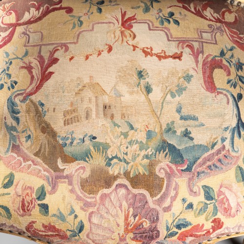18th century - Set of five tapestry armchairs Louis XV period mid 18th 
