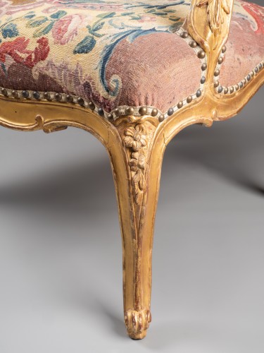 Louis XV - Suite de cinq fauteuils en tapisserie époque Louis XV