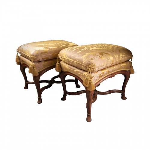 Pair of walnut stools Régence period 18th century