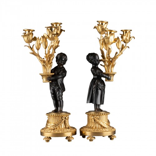 Paire de candélabres à trois lumières époque Louis XVI