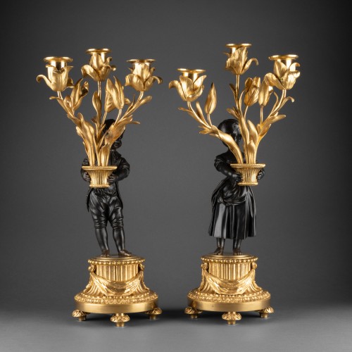 Pair of three lights candelabras Louis XVI period - Lighting Style Louis XVI