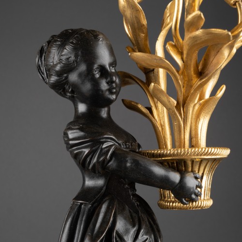 Louis XVI - Paire de candélabres à trois lumières époque Louis XVI