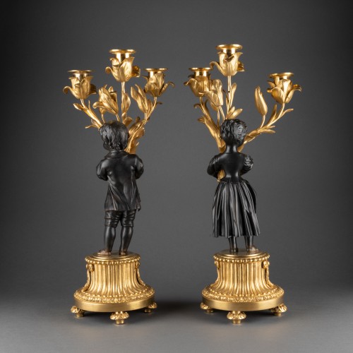 Antiquités - Paire de candélabres à trois lumières époque Louis XVI