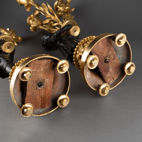 Antiquités - Paire de candélabres à trois lumières époque Louis XVI