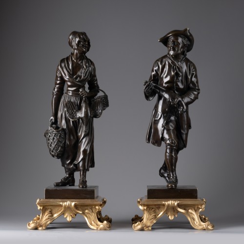 Paire de sujets en bronze du XVIIIe siècle - Sculpture Style Louis XV