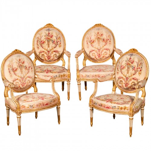 Set of four Louis XVI armchairs stamped DELAISEMENT