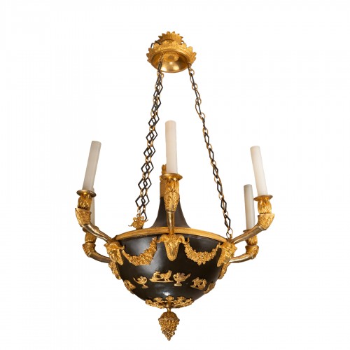 Lustre en bronze patiné et doré époque Empire circa 1800