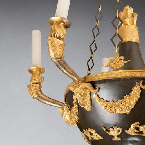 19th century - Chandelier in patinated and gilded bronze Empire period circa 1800