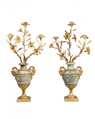 Three lights candlesticks pair circa 1800