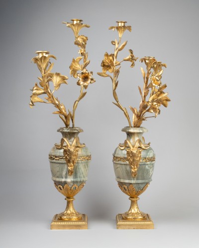 Three lights candlesticks pair circa 1800 - Lighting Style Directoire