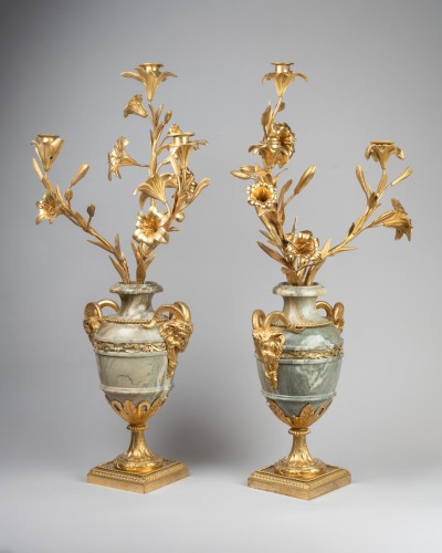 Lighting  - Three lights candlesticks pair circa 1800