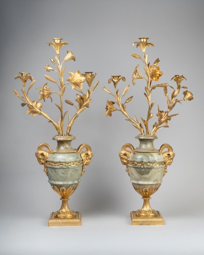 Three lights candlesticks pair circa 1800 - 