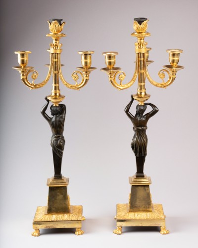 Four lights candlesticks pair Consulat period circa 1800 - Empire