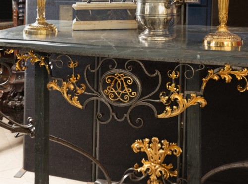 Big two feet wrought iron console Régence period early 18th century - Furniture Style French Regence