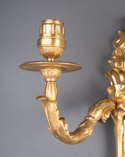 XVIIIe siècle - Paire d'appliques en bronze doré époque Louis XVI