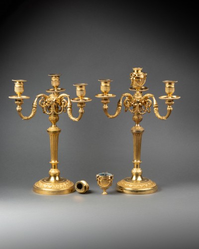Pair of four-lights candelabras Louis XVI period - Lighting Style Louis XVI