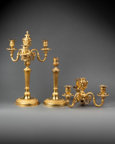 Pair of four-lights candelabras Louis XVI period - 