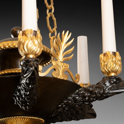 Patinated and gilded bronze chandelier Néoclassical period - Empire