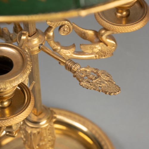 Antiquités - Three lights "bouillotte lamp" Empire period early 19th century