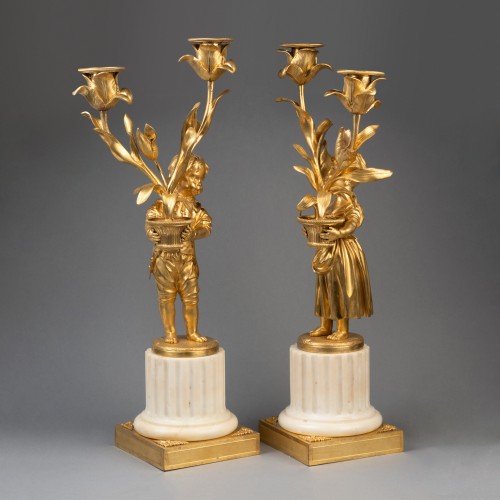Paire de candélabres "enfants jardiniers" époque Louis XVI fin du XVIIIe siècle - Louis XVI