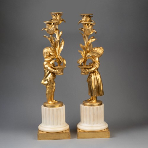 Louis XVI - Paire de candélabres "enfants jardiniers" époque Louis XVI fin du XVIIIe siècle