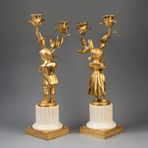 Antiquités - Paire de candélabres "enfants jardiniers" époque Louis XVI fin du XVIIIe siècle