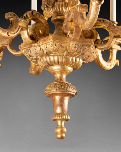 Lustre bois doré époque Louis XIV fin du XVIIe siècle - Luminaires Style Louis XIV