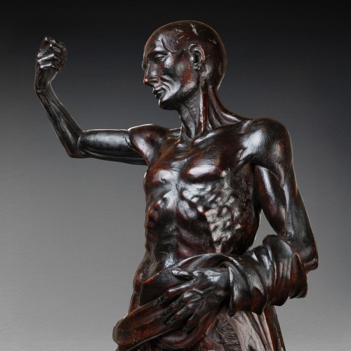 Antiquités - Saint Barthélémy écorché en noyer, fin XVIIe début XVIIIe siècle