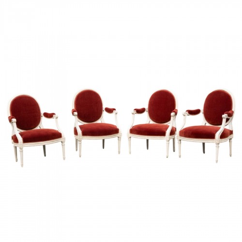 Set of four Louis XVI armchairs stamped LELARGE 18th century