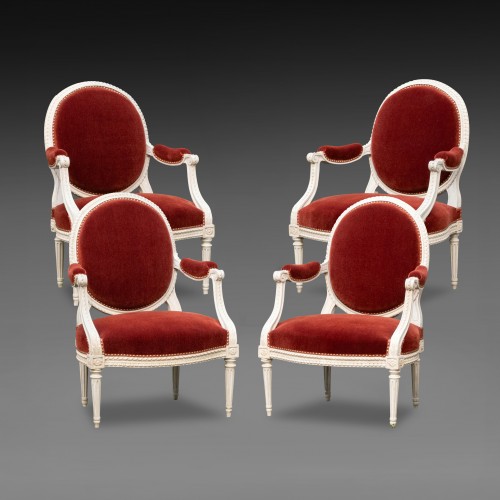Set of four Louis XVI armchairs stamped LELARGE 18th century - Seating Style Louis XVI