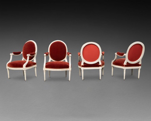 Seating  - Set of four Louis XVI armchairs stamped LELARGE 18th century