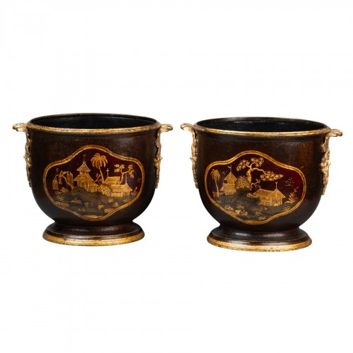 Paire de seaux à rafraichir tôle peinte époque Régence XVIIIe siècle