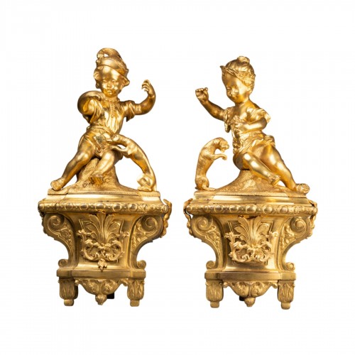 Gilded bronze andirons pair Régence period 18th century