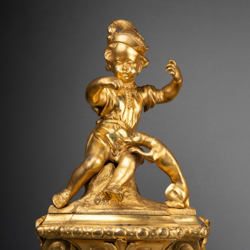 Paire de chenets en bronze doré époque Régence XVIIIe siècle - Objet de décoration Style Régence