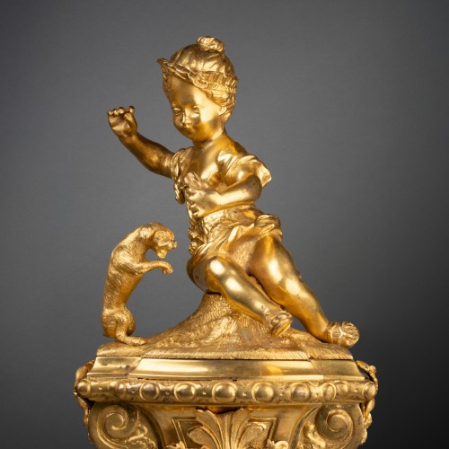 Objet de décoration  - Paire de chenets en bronze doré époque Régence XVIIIe siècle
