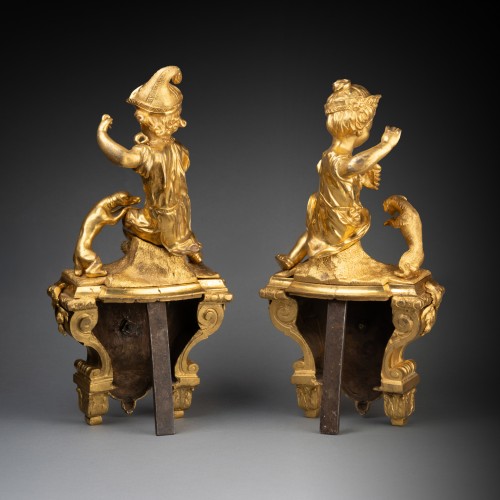 Paire de chenets en bronze doré époque Régence XVIIIe siècle - Laurent Chalvignac