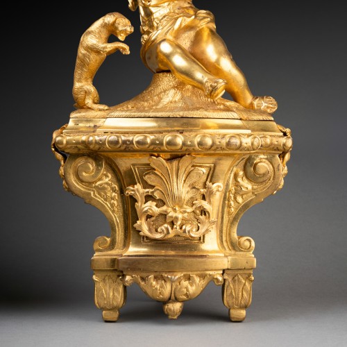 Paire de chenets en bronze doré époque Régence XVIIIe siècle - Régence