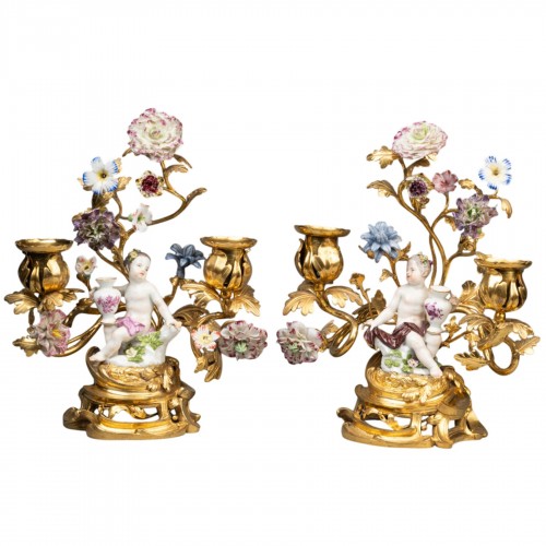 Two lights candlesticks pair Louis 15 period mid 18th century
