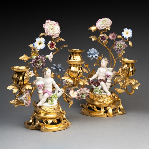 Two lights candlesticks pair Louis 15 period mid 18th century - Lighting Style Louis XV