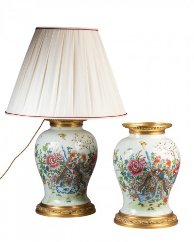 Paire de grands vases porcelaine de Chine époque Qianlong monture bronze doré