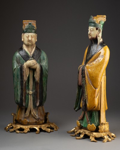 Porcelain & Faience  - Pair of Ming Dynasty Chinese figures with bronze mounts, 18th century