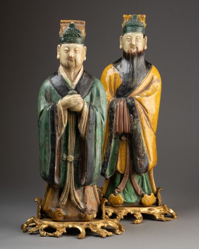 Pair of Ming Dynasty Chinese figures with bronze mounts, 18th century - 