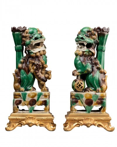 Pair of “Fo Dogs,” Chinese porcelain from the Kangxi period
