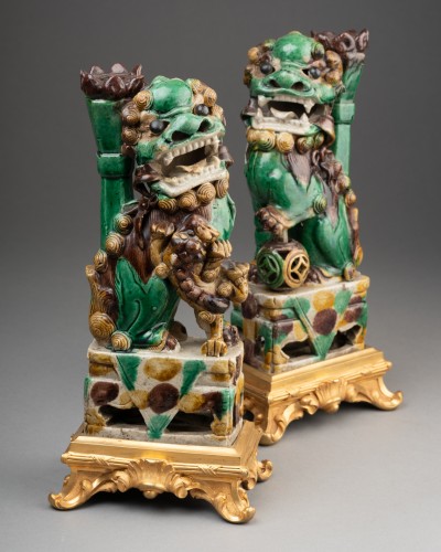 Asian Works of Art  - Pair of “Fo Dogs,” Chinese porcelain from the Kangxi period