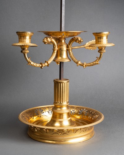 Antiquités - Three lights "bouillotte lamp" Empire period early 19th century