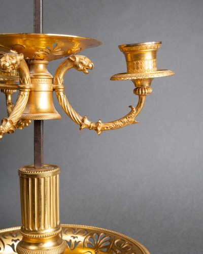 Antiquités - Three lights "bouillotte lamp" Empire period early 19th century