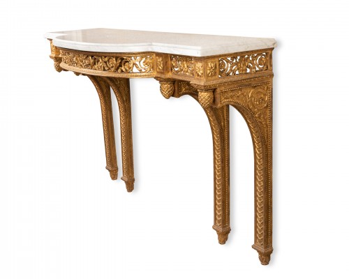 Louis XVI - Grande console en bois doré époque Louis XVI